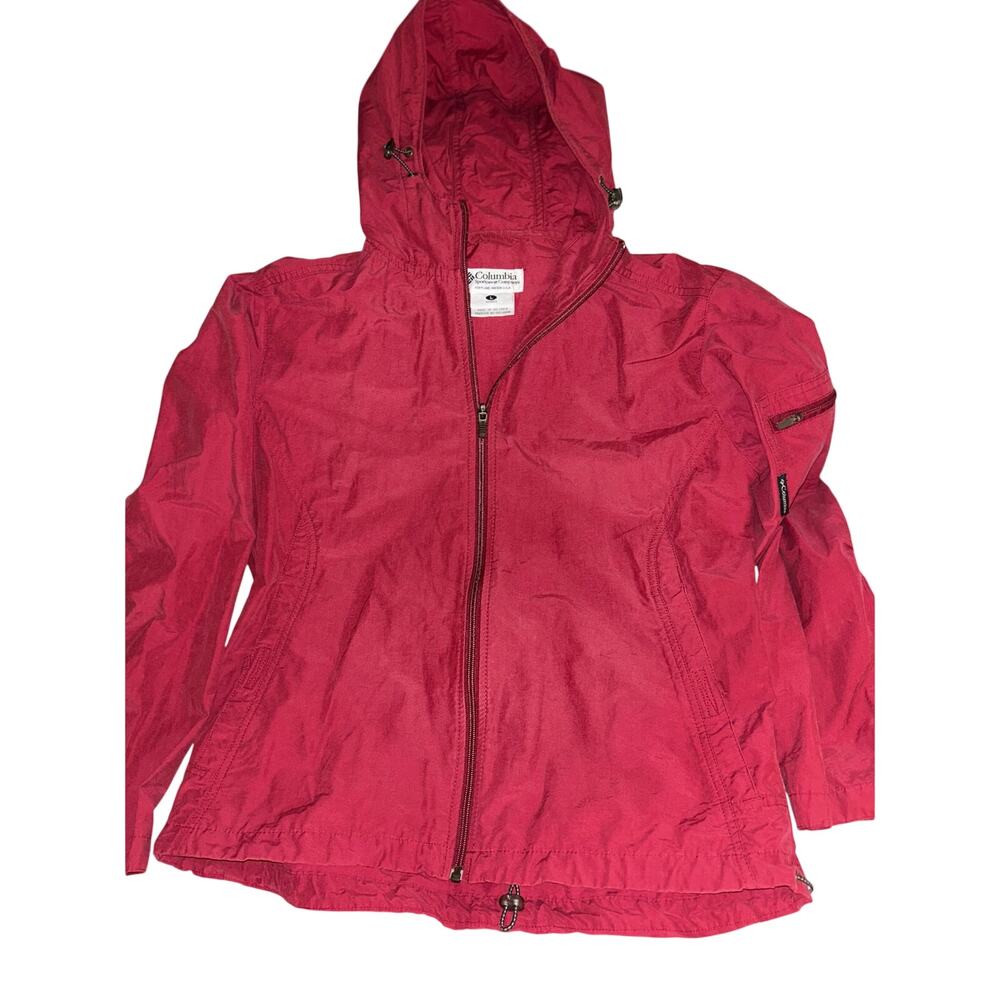 Columbia Hooded Windbreaker Jacket Women’s Large Red Lightweight Zip
